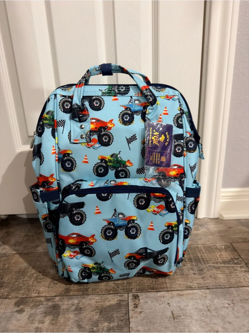 NWT Baby boy truck Large Capacity Diaper Bag Backpack insulated bottle pocket